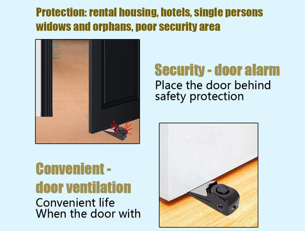 125 dB Wireless Door sensor Triggered stop Security alarm system Home Wedge Shaped Door topper Alarm Block Blocking System